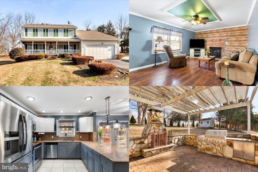 Live your Lake Anna lifestyle every day in this move-in-ready 4-bedroom, 2.5-bath home set on 2.659 serene acres in Bien Venue with lake access, sweeping views, and charm throughout. A wide covered front porch welcomes guests, while formal living and dining rooms provide the perfect setting for entertaining and holidays. The spacious family room, complete with a warm and cozy fireplace, opens to the kitchen—making meal prep and staying connected with loved ones effortless—and a dedicated home office keeps work neatly out of sight. The gourmet kitchen shines with ceramic tile floors, granite countertops, oak cabinetry, a generous breakfast bar, and abundant prep and storage space. Step outside from the eat-in kitchen to one of two outdoor entertaining areas featuring a built-in grill and prep space, then continue to a second outdoor retreat with a stone surround wall, fireplace, and an additional built-in grill—offering incredible space to gather inside and out. Beautiful hardwoods span most of the main level, adding a warm, timeless feel. Upstairs, the spacious primary suite is a true retreat with a soaking tub, dual showers, double vanities, ceramic tile, and two walk-in closets. Be sure to check out the tall crawl space, which provides extensive storage or a workshop. Plus, an additional recreation space has been created in the attached two-car garage—ideal for hosting, hobbies, or game day. Space to breathe, room to gather, and lake days to remember—schedule your private tour today!