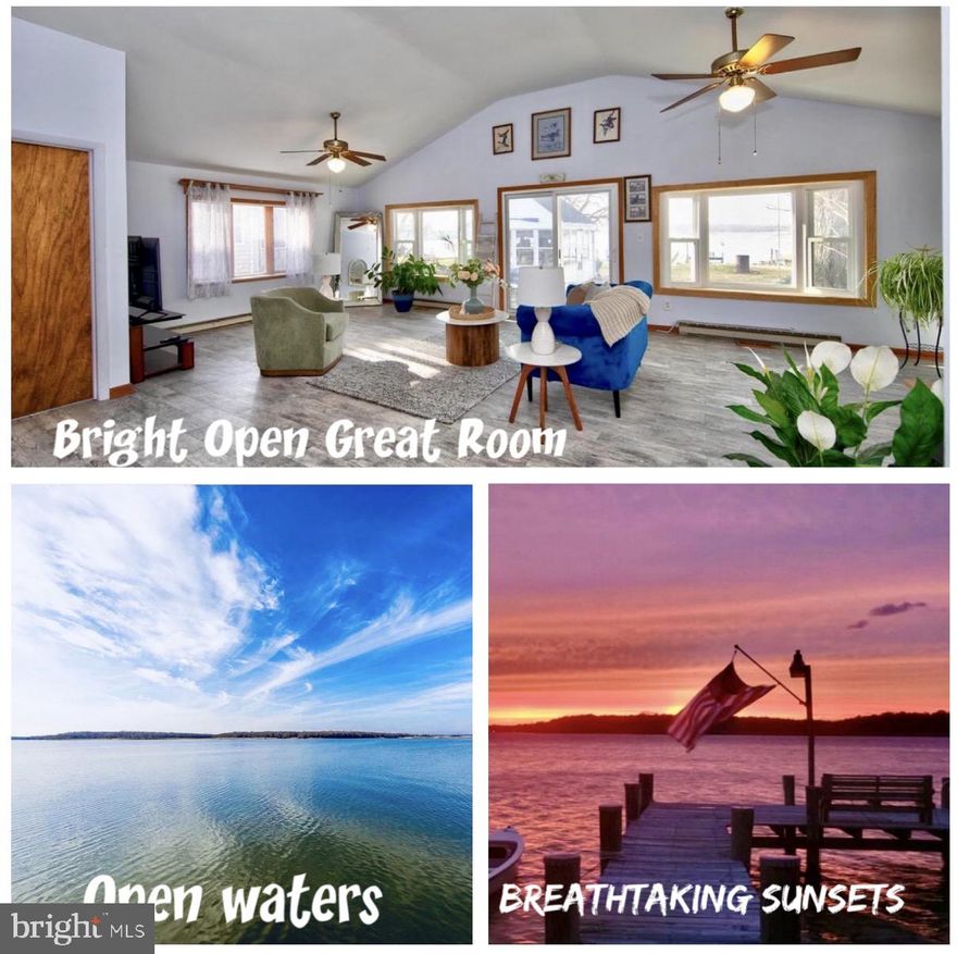 Wow, you don't want to miss this Rarely Available Waterfront Rancher (no Flood Insurance Required) Located at the mouth of the Beautiful Bird and Gunpowder Rivers.  You'll Absolutely LOVE the EXPANSIVE WATER VIEWS from Inside and outside, Along with BREATHTAKING SUNSETS! 117 foot Pier, Recent bulk head & Concrete Sundeck, Custom inlaid brick sidewalks and patio with Huge Retractable Sun Setter Awning,  Out building/ She-Shed  and soo Much More! Seller has made Many Improvements Inside and Out!  Property sits on high ground, so Flood insurance is Not Required! Some Recent Updates and features include New foyer and hallway lights, Gorgeous Custom  Flooring Throughout, 7 Ceiling fans, Fireplace Insert with Harmen Pellet stove, Water Heater, Attic Fan,  Whole house fan, Architectural Shingle Roof on House and Out Building, Kitchen Range,  Microwave, Countertops, Drainage System around Exterior of home, Gutter guards,  Out Building /She-Shed has  all weather speakers and more!  This AWESOME home is much larger inside then it appears!, Make Your Waterfront Dream Come True! WELCOME HOME