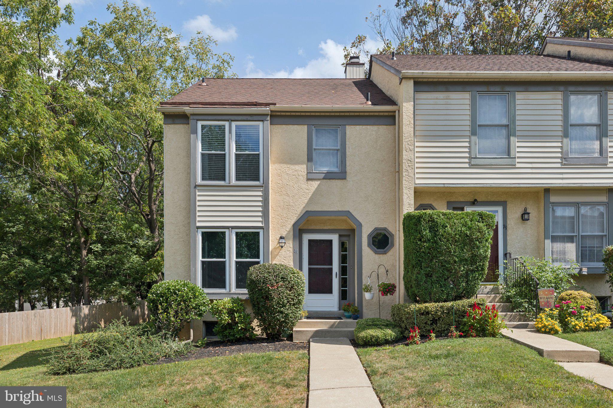 This is the one you’ve been waiting for! Tucked away in the quiet leafy community of Pennell Place you will discover 81 Talbot Court, a lovely 3 bed, 2.5 bath END UNIT Townhome w/ dedicated private parking, set at the end of a quiet cul de sac, in the town of Media, one of the most coveted, desirable areas in not only Delaware County, but in the entire Greater Philadelphia area. Much of this adorable home was rehabbed a few years ago, and the current owners have continued caring for and updating it during their ownership: Newly painted neutral colors throughout; Updated stylish kitchen with white cabinetry, black granite counters, stainless steel appliance package, and tile flooring (with room to add an island or a small table and chairs); New luxury vinyl flooring throughout the spacious and open concept Dining Room and Living Room complete with wood burning corner fireplace and french doors to the rear deck. One of the highlights of the property is the peace, quiet and privacy you will experience on your lovely deck because there are no homes directly behind this quaint park-like back and side yards. (Perfect for gardening). Back inside and upstairs, the 2nd level features 3 bedrooms including a sunny primary suite with brand new renovated full tile bath and walk in closet. Two additional bedrooms with generous closets, updated hall bath and laundry complete the second level. On top of everything, there is a huge dry basement with high ceilings just waiting to be finished. There is so much to love about this home including a newer roof, low HOA Fees, plenty of guest parking, low taxes and boasting a phenomenal school district, Rose Tree Media. 81 Talbot Court is minutes to downtown Media Borough with its wonderful restaurants, shopping, parks, and the Media/Elwyn SEPTA train line. Easy access to Route 1, I-476, and I-95 ensures a smooth and short commute to Philadelphia and beyond. Make your appointment today - listings like this don’t come along every day!