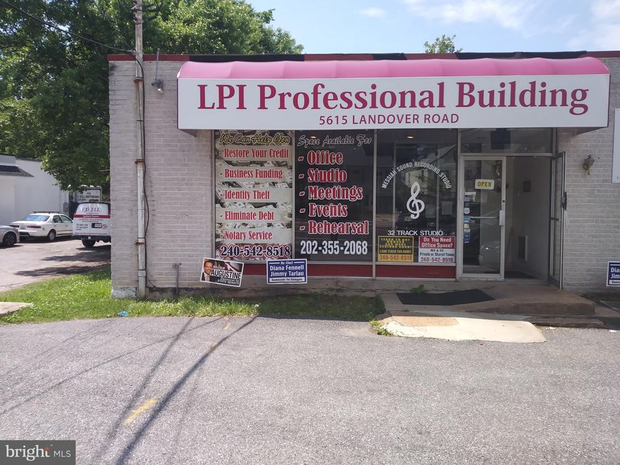 Spacious commercial office space for rent on lower level , Suite #4, with parking space available. Newly painted and carpet. Close to B/W Parkway, Orange line metro station, and Washington DC line.