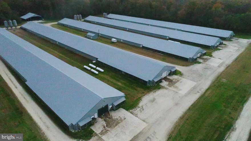 Welcome to East Cherry Lane Poultry Farm - This property consist of 9 Poultry Houses outside measurements 60 X 500. Other features Manure sheds: 1) 40 X 68 2) 27 X 64 (DOUBLE COMPOSTER) 3) 62 X 165 (DOUBLE COMPO. New office building updated and also a single 14 x 70 mobile home set up.
Equipment that conveys:  Tractor with implements other equipment negotiable with contract or purchased at closing. One unique feature of the property is the energy-efficient solar panel farm that is included with the property and located on 1 acre! The value of the panels is 650k, and saves the farmer an estimated 50k a year with the use along the chicken houses. 323 KW
Equipment attached to the poultry houses: Drinkers: Choretime Feeders: Choretime Controllers: Rotem
Generators: 1) 150 KW 2) 200 KW 
The property also has 8 wells
The poultry houses grow type of birds : Roasters 
The property is also in an easement Maryland Agricultural Land Preservation (IN DOCUMENTS)
PLEASE REFER TO THE DOCUMENTS WITH A WELCOME LETTER ABOUT THE FARM AND NEEDED PRIOR TO A SHOWING - ALSO NO VIEWS DRIVING OR WALKING ON FARM WITH BIRDS ACTIVE. The property can be "Viewed" from the Bio-Security area only with active birds. Also need to make an appointment with an Active Maryland Real Estate Agent. No drive throughs without appointment.
SOLAR SPECS from the solar array has provided 20k of income as well thus far in 2023.