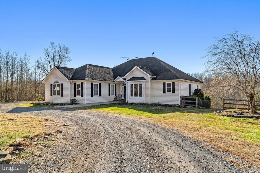 Beautiful rambler on 27 acres near the Village of Orlean.   Featuring expansive main level living, this  lovely home has a beautiful blend of open concept and traditional design.  The main level features a large master suite with sitting/dressing room and walk-in closet, 2 additional bedrooms, full bath, huge living/dining area, sunroom and huge kitchen with eating area and den.  The lower level has plenty of natural light and offers many possibilities for additional living space.  The outside is an entertainer's delight with multiple maintenance-free decks.  There are two fenced paddocks, and a 4-stall barn with water, electricity and tack room.  There is also a 10' X 40' utility building with 4 bays and a large metal storage building, both of which have electricity.  The land is gorgeous with riding trails circling the entire property as well as access to miles of trails in the Orlean Community Trail system.   Fast Broadband internet.  You won't want to miss touring this special property!