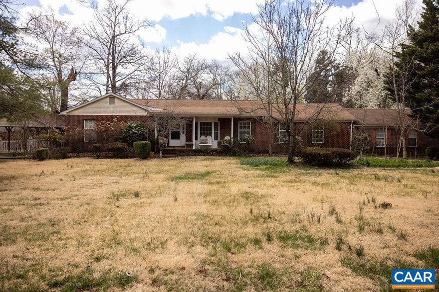 Opportunity knocks. This one-level brick ranch features 4 bedrooms, 3.5 baths and sits on a spacious 1.33-acre lot, offering privacy and convenience just minutes from Charlottesville. Inside, you?ll find a warm, inviting layout filled with natural light and flexible living spaces perfect for everyday living and entertaining. Designed with functionality in mind, this home is ideal for multigenerational living, offering space and separation for extended family while maintaining a connected feel. What truly sets this property apart are two bonus rooms designed for a home-based business, ideal for an office, studio, or client space. Previously used as a licensed childcare operation, it?s a great opportunity for entrepreneurs to continue or launch a business from home. Spacious bedrooms provide comfortable retreats, while the expansive yard offers room to relax, garden, or entertain. Don?t miss this rare opportunity to live, work, and grow in one versatile property!