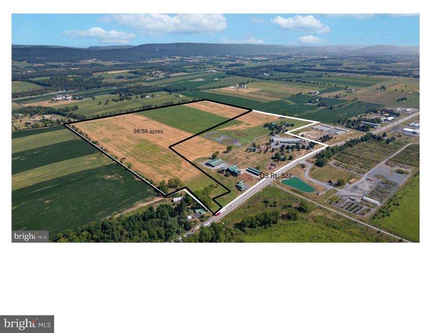 This incredible property offers diverse agricultural, residential, business, commercial, and industrial opportunities. Spread over 98.54 acres on two parcels, with frontage on Route 322, this location is a true powerhouse for visibility and growth. This prime agricultural land is ready for a vision. With its unique zoning classification, this property allows for many principal and conditional uses. Parcel 1 with road frontage (26.54 ac) is partially zoned commercial-industrial (front ⅓ of the lot) and the back section is zoned Agricultural. Parcel 2 (72 ac) is zoned entirely agricultural. This property occupies a prime logistical location at the heart of Pennsylvania, with direct connections from Route 322 to Interstates 80 and 99—key arteries for coast-to-coast and regional trade. Its central position in the state places it at the nexus of rail lines and roadways, perfectly suited for distribution, logistics, or national operations. Close to University Park Airport and the Harrisburg International Airport, and within a few hours’ drive to other major airports such as Philadelphia, Newark, JFK and Baltimore, to name a few. 
This listing is being sold individually or as a package with PACE2516898. 
For the combined offering see PACE2516292.