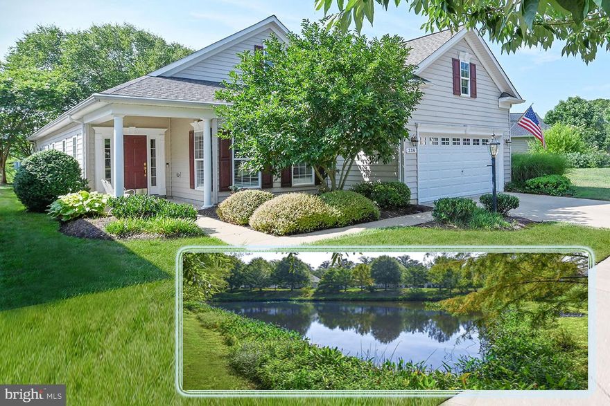 Beautiful one-level VIVALDI MODEL with SKY BASEMENT by CARUSO HOMES in SYMPHONY VILLAGE OF CENTREVILLE.  Situated on a premium lot, this home BACKS TO THE POND providing privacy and views that change with the season.  The main level features a gourmet eat-in kitchen with granite, breakfast bar and stainless steel appliances, a primary bedroom suite facing the water, 2nd large bedroom with shared full hallway bathroom, a 3rd bedroom with walk-in closet (currently used as an office), and laundry room with utility sink.  The foyer, with gleaming hardwood, opens to the dining/living room with electric fireplace with mantel.  A separate/walled off family room (unique to this Vivaldi floor-plan) opens to the gourmet kitchen and rear solarium framed by water views.  The two-car garage leads to the optional, ready-to-be-finished Sky Basement (13' x 20'5") above.  The paver-patio is a peaceful retreat with its privacy plantings and unmatched views.  There's also a covered front porch and underground sprinkler system.  The Seller is offering a one-year HOME WARRANTY to the buyer.  Roof was replaced in 2023.  Symphony Village is Centreville's premier over 55 community boasting a Clubhouse, Fitness Center, Indoor & Outdoor Pools, Tennis/Pickleball/Bocce Courts, Billiards/Cards/Game/Meeting Rooms, Pavilion & Grill, and path to local shops. Mere minutes to the charming town of Centreville (est. 1794) offering quaint restaurants, library, historic courthouse, and wharf on the Corsica River to launch your boat or rent kayaks/canoes for a day of fishing, crabbing, or just floating. (20 minutes to the Bay Bridge; 20 minutes to Easton; 15 minutes to Chestertown).