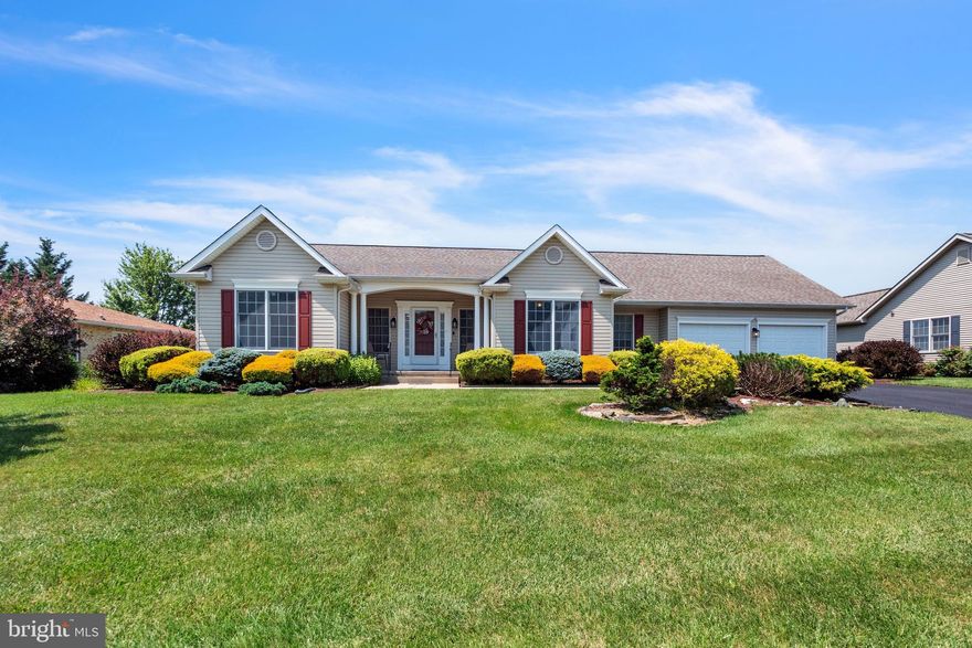 Move  in ready! Quality built Admar ranch in desirable Foxfield at Middletown neighborhood.  This one owner home is close to Middletown Park with skate park, pavilions, ball fields, and lovely pond!   Welcome to this freshly painted ranch featuring a lovely foyer extending to an open floor plan and split bedroom plan.  The primary bedroom offers a renovated ensuite bathroom with a separate seated vanity, dual sinks, large ceramic shower with bench and glass doors. This home offers many flexible spaces, including a first floor den/office.  The family room offers a fireplace with pellet stove and tall ceilings.  Open kitchen with granite countertops includes pantry and stainless steel appliances. The bright breakfast room has a glorious view overlooking the lovingly landscaped back yard.  A special feature of this home is the finished lower level offering a full bath, light filled open Rec Room, open office area/reading nook, utility room, and a large storage room with built-in shelving. The lower level also includes a 4th Bedroom with 2 walk in closets. 
Generac generator powered by propane tanks are included. The enclosed 3 season deck overlooks a large tree lined, fenced, yard with a patio that leads outside the walkout lower level.