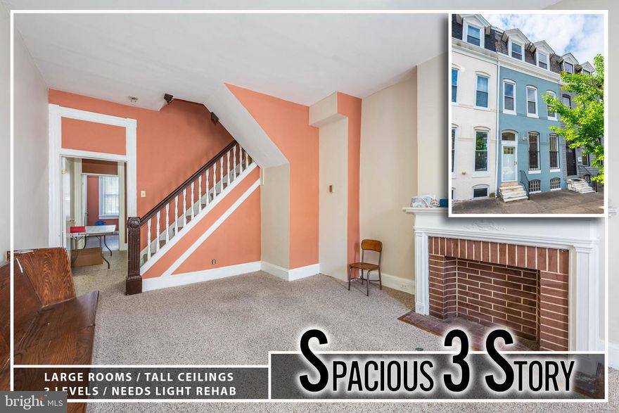 Spacious 3-level rowhome with incredible potential! This property features large room sizes, tall ceilings, and a classic layout. The main level offers a generous living room, formal dining room, kitchen, and a convenient half bath. On the upper two levels you’ll find four sizable bedrooms and a second half bath. The basement provides ample space and can be finished to create additional living area or storage. Light renovations will go a long way—perfect opportunity for investors to renovate and resell or update and add to a rental portfolio. Don’t miss this value-add opportunity!  Sold As-Is!