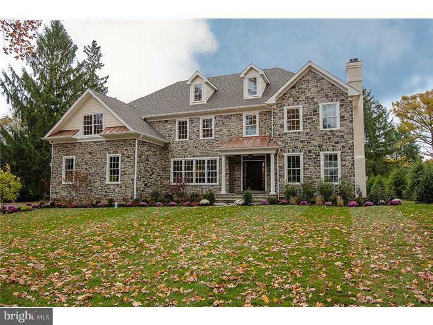 Staged  New Construction ready for Immediate Delivery!  This fantastic custom home proudly boasts of 5 Bedrooms, 4 full + 2 half baths and a 3 car garage with arched wood carriage style overhead garage doors in the premier Lower Merion School District.  The custom designed home is the 1st  of a  2 lot subdivision and blends a desirable open Kitchen/Breakfast/Family living area with complete southern exposure and a traditional Main Line colonial floor plan. Pennsylvania Mica stone adorns the front while durable Hardiplank wood grained siding complements the established neighborhood of this "walk-to-town" Gladwyne cul-de-sac location. Extensive new landscaping and bluestone patios add to the mature trees found on this spacious level lot.  The sophisticated Kitchen includes: a tasteful design featuring Sub Zero, Wolf and Bosch appliances; a Butler's Pantry with a wet bar and beverage refrigeration; Walk-in Pantry; farm sink; tumbled marble backsplash; and low voltage cabinet lighting;  The elegant custom millwork includes: arched openings; custom wainscoting and mantles;  a Family Entry bench with cubbies; and grand crown moldings, casing and baseboard. The exquisite Master suite provides for both elegance and comfort.  Here you will find: a grand bedroom with coffered ceiling overlooking the rear yard; Dual Master Vanities flanked by drawers; a Clawfoot soaking tub with classic telephone style brass faucet; spacious walk-in shower with a Victorian style exposed thermostatic valve control, oversized shower head and handle spray; His and Her closets with built in shelving and cabinetry; and a private linen closet. The elegance of the home is complemented by quality of its construction.  A three zone HVAC system is used with two 90% Heaters and 13 SEER condensing units.  PEX manifold system supply lines ensure convenience and pressure; Hybrid Icynene and fiberglass insulation ensures a tighter house with an R-25 efficiency rating in the walls and R30-38 in the framed, unfinished third floor.  The large lower level has 9' high concrete walls wrapped with R-11 insulation blankets. Minutes to highways, Center City and major employment centers.