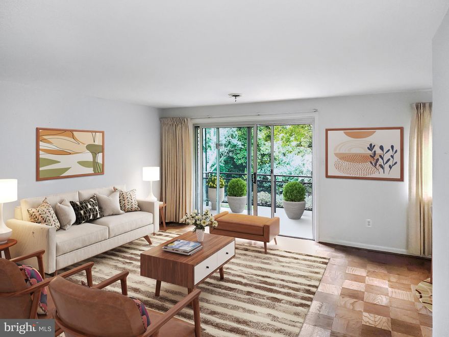 Freshly painted with a new lower price! Convenient, spacious  one bedroom just steps to Grosvenor Strathmore METRO & Strathmore Arts Center. Located on the second floor with a balcony that overlooks the lucious park and stream. Great natural sunlight! Much sought after Grosvenor Park IV has the choice of 2 pools to use, a grocery market, dry-cleaners, picnic area all located on the 20 acre park and just steps to Rock Creek Park.  The low condo fee includes all utilities, electric, gas, cable, internet, water/sewer, parking, pool, washer/dryer on the lower level and allows cats. Plenty of reserved parking. Located 1.4 miles from NIH, Bethesda Naval Medical and all major routes. Don't miss this one! Priced to sell!