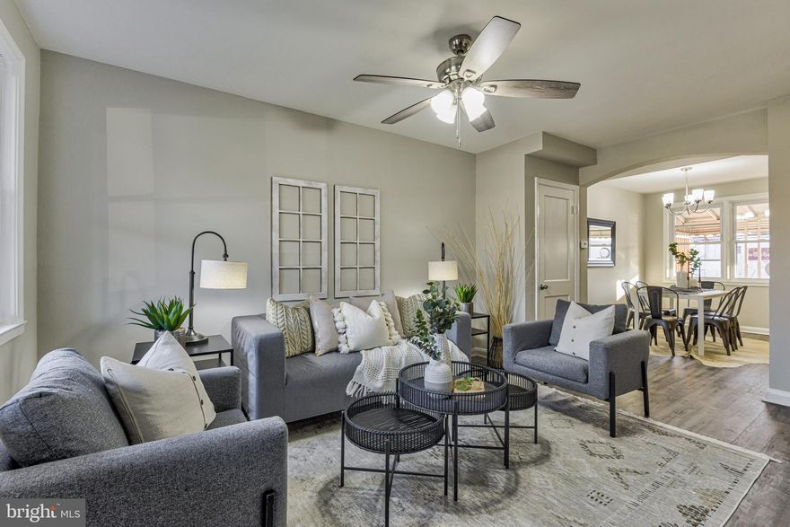 Wonderful Eastbrook renovation! 2BR/2BA + finished basement for additional living space/bedroom. Easy private parking at the rear. Covered brick front porch as well as a covered rear porch for enjoying the outdoors. Brand new scratch and stain resistant luxury vinyl plank at levels 1 and 2.  2 spacious custom-tiled bathrooms including a basement stand-up shower with bench.  Upper bathroom contains shower/tub combination and a skylight. Beautiful kitchen with granite tops, stainless steel appliance package, and dazzling backsplash. Fresh paint applied to all 3 levels. Sizeable additional living space in the finished basement which includes recessed lighting and ceramic tile. Washer/dryer included, updated central AC and heat, brand new flooring, paint, fixtures, and much more! Take a look before it's gone!