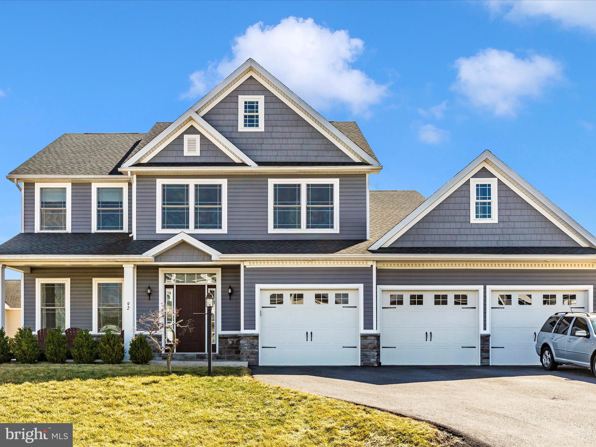 Looking for a dream house? This is it! Welcome to 92 Morgan Court located in sought-after Rolling Hills subdivision and part of Greencastle-Antrim school district. You will fall in love with this stunning, 4 bedroom colonial-style home built in 2018. Have you always wanted a two story foyer? Look no further! Entering the TWO STORY FOYER with plenty of natural light, you will appreciate the adjacent dining room which features CROWN MOLDING and wainscotting. The upscale kitchen features an oversized ISLAND with pendant lighting overhead, GRANITE counters, and STAINLESS STEEL appliances. There are 9' ceilings throughout main level. All four bedrooms are located on upper level. The OWNER'S SUITE, with TRAY CEILING, offers a spacious walk-in closet and attached primary bathroom. The PRIMARY BATHROOM features CERAMIC TILE flooring, an oversized vanity with double sinks, a SOAKING TUB with tile backsplash, and walk-in shower. The additional three guest bedrooms are all generously sized rooms and one even offers a walk-in closet. The basement features a 18' by 18' rec room, laundry room, and large unfinished area which is perfect for storage. Plenty of parking awaits as this home features a THREE CAR ATTACHED GARAGE: a rarity in this subdivision. For the handyman, hobbyist, or car enthusiast: you will absolutely appreciate this garage which is separated into two separate rooms with a self-swinging door. One side features a one car garage and the adjoining side features a two car garage and WORKSHOP area. There is also a separate 220 volt service for the garage. The backyard offers a great space for relaxing featuring an OVERSIZED CONCRETE PATIO, a PERGOLA, and hot tub which conveys with sale. In 2020, a 12' by 16' garden shed was installed in rear yard which matches exterior of home. Don't wait: schedule your showing today!