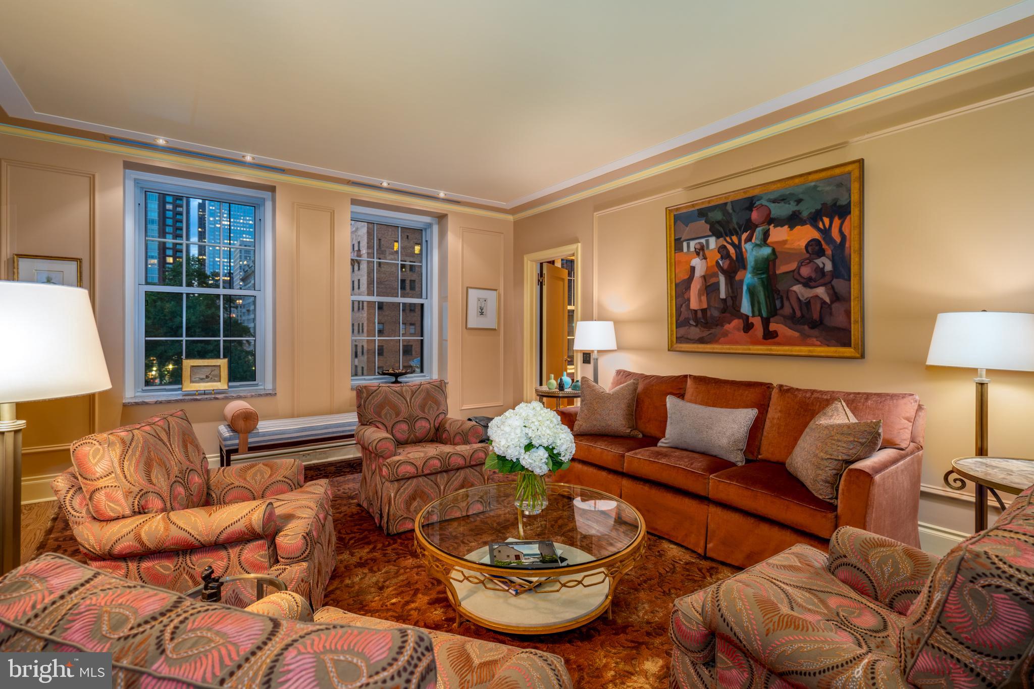 Welcome to 250 S 18th Street (1800 Rittenhouse) Unit 601. This an incredible opportunity to own a luxurious full-floor residence with direct elevator access. The home has treetop views of Rittenhouse Square and the Philadelphia skyline. Directly facing Rittenhouse Square are the formal dining room, living room, and primary suite. The true gourmet, eat-in kitchen, is outfitted with all the tools a chef needs including a 48 wolf range, Subzero refrigerator, deep fryer, pot filler, warming drawers, wine refrigerator, a walk-in pantry, and more. The primary suite faces Rittenhouse Square and East providing glorious morning light with a luxurious marble bath and incredible walk-in closet space. There are three additional bedrooms with en-suite baths, a library/home office, and a media room with a wet bar. There is a laundry room with side by side washer and dryer off the kitchen. It's all about location and privacy at 1800 Rittenhouse Square! Additional features of the home include hardwood floors, 3 gas fireplaces (including in the primary suite!), direct elevator access to the residence, a doorman building, pet friendly, and gorgeous views from 3 sides of the home.