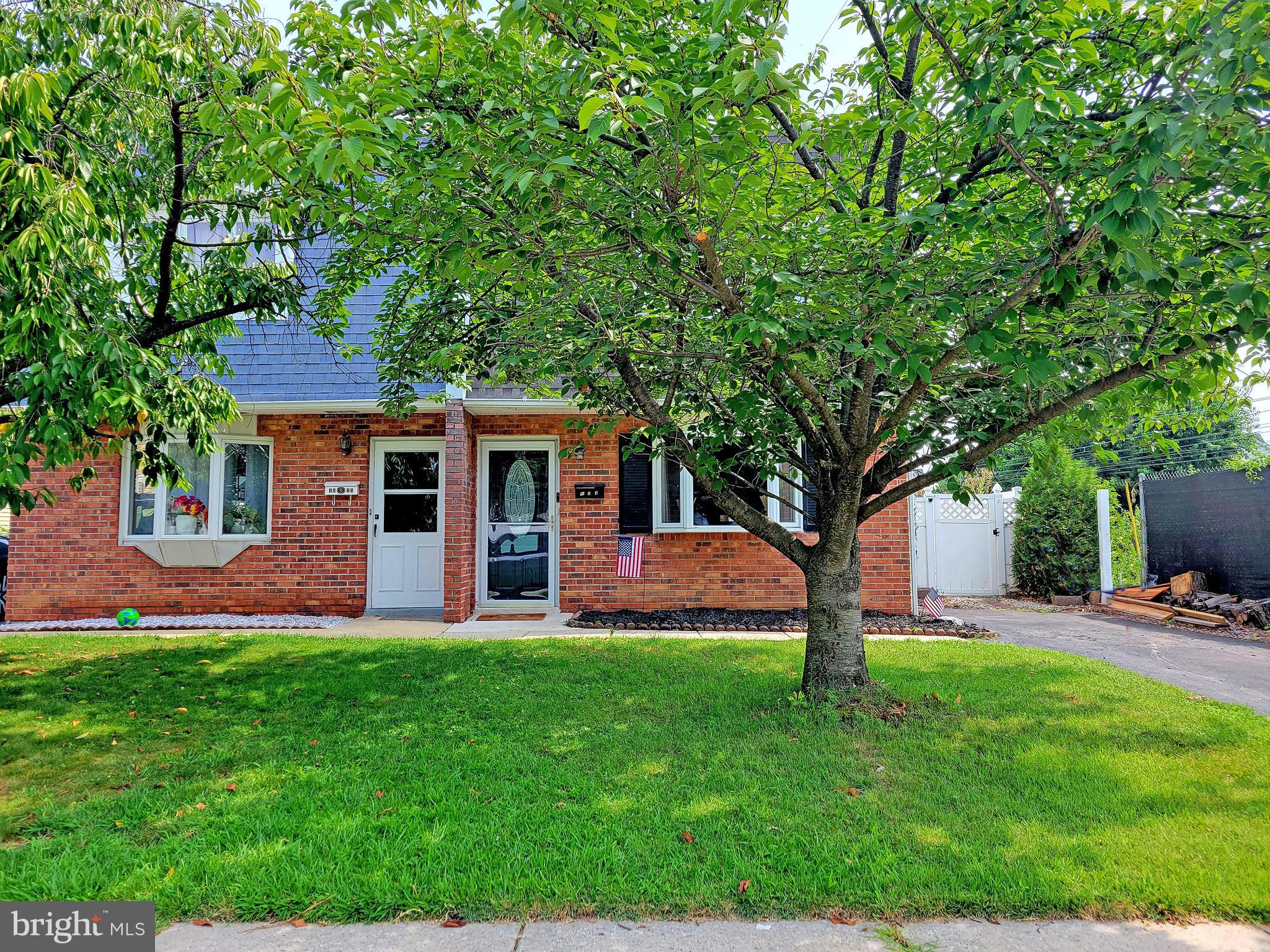 3 bedroom, 1.5 bath brick front twin, with huge country kitchen, updated bath, deck, large fenced rear yard, 1st floor laundry, all in the Interboro School District. The 1st floor features a huge living room with large bay window, powder room on main level, 1st floor laundry. Large eat-in kitchen with outside exit to rear deck, side patio and nice sized rear yard with vinyl fencing. The 2nd level offers 3 ample size bedrooms and ceramic tile center hall bath which was updated in 2021. The kitchen offers loads of counter space and cabinets, marble tile flooring, dishwasher, five burner electric stove and microwave. The heat pump handles both the heat and air conditioning and was just installed in May of 2021. Rear deck feature's "Trek" for easy maintenance and durability. Yard includes large shed with electric hook-up. New roof installed in April 2022. Conveniently located to schools, train, I-95, I-476, airport and to Philadelphia sporting venues.