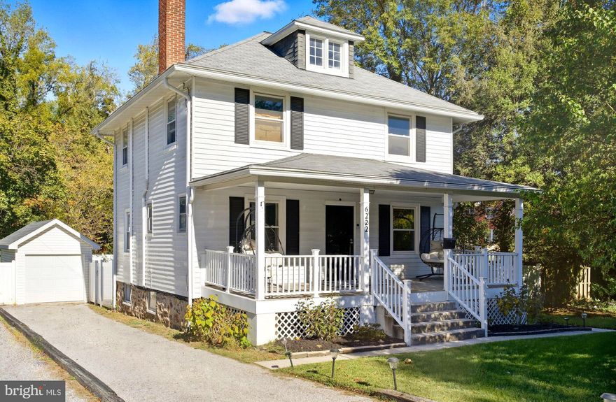 Welcome to 6222 Frederick Rd, a beautifully updated Catonsville Colonial blending timeless charm with modern luxury. This home has it all- original refinished hardwood floors, solid oak doors, new energy-efficient windows, stained glass windows, a newly built garage (2022), new privacy fence, and a spacious basement with new drywall and carpet being installed soon. You’ll love the open-concept living room with a brick fireplace, sunny dining area, and a chef’s kitchen featuring quartz countertops, stainless steel appliances, and direct deck access. The upper level offers three bedrooms and two full baths, including the primary suite with renovated bath. The top level attic space is currently utilized as a spacious walk-in closet, but offers versatility for an office, studio, or storage room. Enjoy the covered front porch, privacy in the fenced backyard, and the proximity to Main St. Catonsville, with popular restaurants such as State Fare, El Guapo, and Farmhouse Greens. Located minutes from I-695, I-70, and Patapsco Valley State Park, this home offers the perfect combination of comfort, charm, and convenience!
