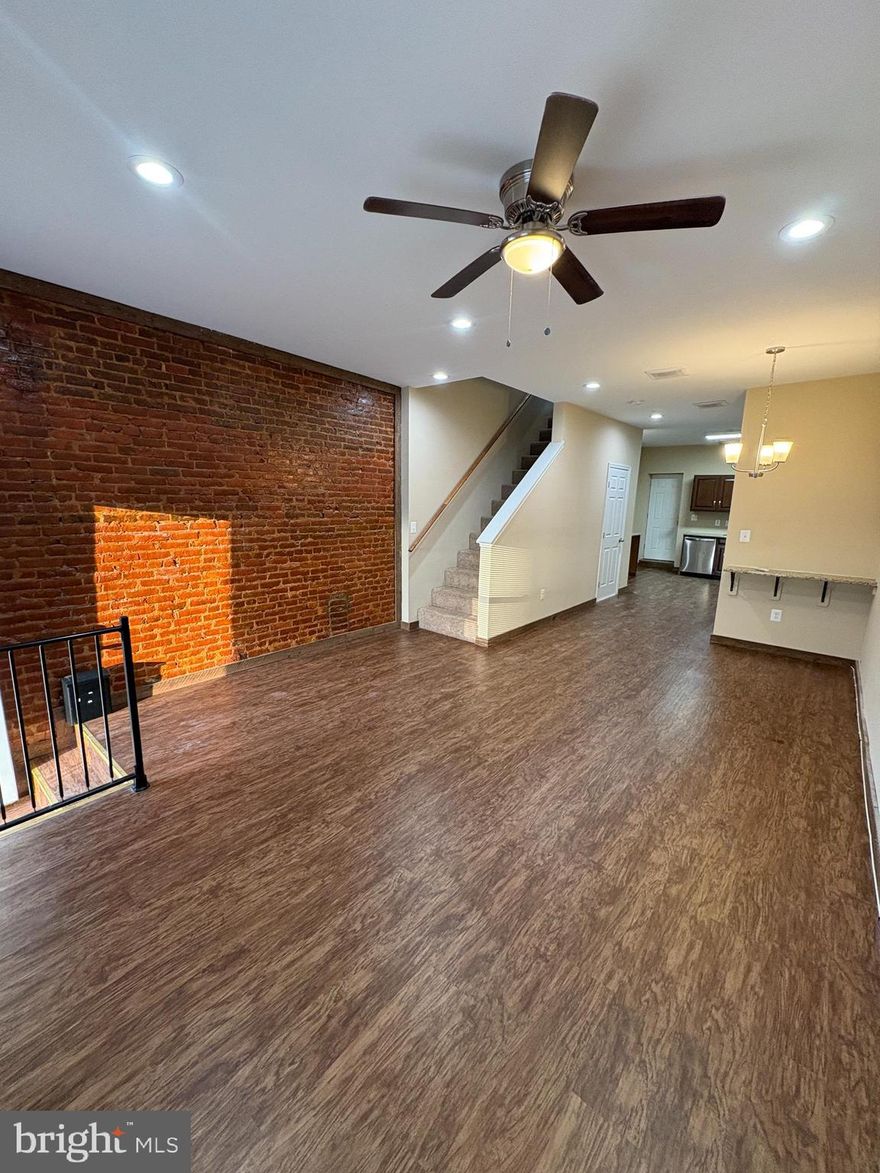 Welcome home to a recently renovated brick townhome located in the Broadway East community of Baltimore City. This property offers spacious  living space, featuring 2 bedrooms, 1 full bath, and 1 half bath.
The main level features an open living and dining area, a modern kitchen with granite countertops, and a half bath for added convenience. Upstairs includes two spacious bedrooms and a full bathroom as well as laundry. The lower level provides additional storage.
Conveniently located to  public transportation, commuter routes, and parks.