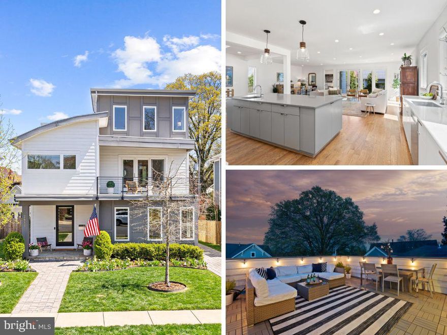 A stunning contemporary home nestled on a quiet neighborhood street. Step inside to discover a light-filled haven with an open layout, high ceilings, and modern finishes that exude warmth and comfort. The heart of the home awaits just around the corner - a chef’s kitchen featuring an oversized island open to the family room and casual dining room. All the important features are right here for you - the breakfast bar, top-tier appliances, high-end finishes, plentiful counter space & large pantry. You will love cooking up meals for family and friends, or simply enjoying your morning coffee. Whether you're hosting a casual get-together or a formal dinner party, this home is perfect for all occasions. Ascend the elegant floating staircase to discover a sanctuary of comfort on the bedroom level. The primary bedroom suite is everyone’s dream and includes its own private balcony, enormous closet, luxurious spa-like bath. Each additional bedroom offers ample space and convenience, ensuring a refuge for every member of the household. Venture to the 3rd level upper loft, a versatile retreat with a private bedroom suite perfect for unwinding or entertaining, complete with an oversized roof deck equipped with a ready-to-go gas line for outdoor cooking or cozy fire pit evenings. The fully finished basement invites endless possibilities, whether destined to be a gaming haven, fitness studio, or creative enclave. Complete with a legal bedroom and bath, it offers versatility and comfort for every pursuit. If you need extra office space, there is a private office right on the main level. All windows have custom shades for your comfort and privacy.  Outside, the newly fenced backyard provides a secure oasis for pets and children to frolic, while the front porch offers a great spot for admiring sunsets and fostering neighborly connections. Detached one car garage is perfect for your car, your bikes and storage. You will love the serene street with sidewalks, mature trees, and plentiful parking for guests. Conveniently located within walking distance to all schools and a short drive to Arlington, Falls Church City, and McLean, this residence offers effortless access to urban amenities yet tranquil city living. With easy proximity to East Falls Church Metro and major highways, commuting is a breeze. Don't miss the opportunity to make this exceptional home your own – schedule your appointment today and experience the rare combination of spaciousness, warmth, and modern luxury.