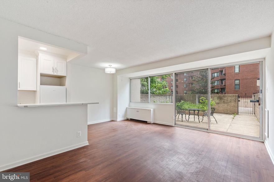 Bright and Spacious efficiency with large private terrace. Enjoy the Heart of Friendship Heights with this beautifully maintained one-bath condo at the Willoughby. Abundant natural light and a flexible layout ideal for comfortable living within walking distance to the Metro, Whole Foods as well as a plethora of dining and shopping. The open living and dining area flows seamlessly into a renovated kitchen with breakfast bar, while a wall of windows opens to a spacious private terrace with gated access. The full bathroom has been updated with clean, modern finishes. Located in the vibrant Friendship Heights neighborhood, The Willoughby is a full-service building offering 24/7 concierge, a rooftop deck with panoramic views, a fitness center, on-site market, library, and outdoor pool. Just steps from Metro, Whole Foods, high-end shopping, fine dining, and parks. Garage parking is available for rent in the building.