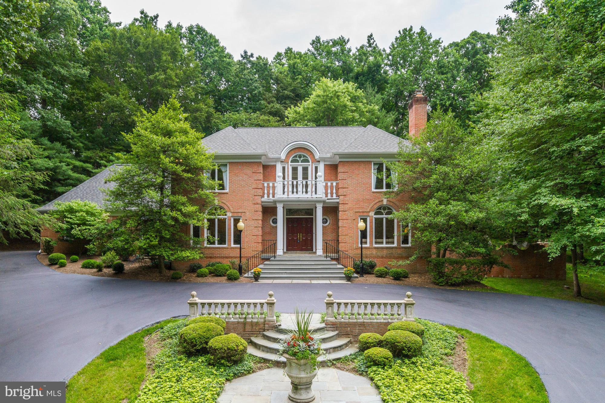 Elegance and sophistication in Potomac located on two acres close to Potomac Village. Two story octagonal shaped foyer with six arched openings and balcony overlook, newly updated kitchen, fully paneled first floor library, four fireplaces, & three car garage. Interesting architectural details include mouldings, skylights, large windows overlooking patio with fountain and formal walled garden.