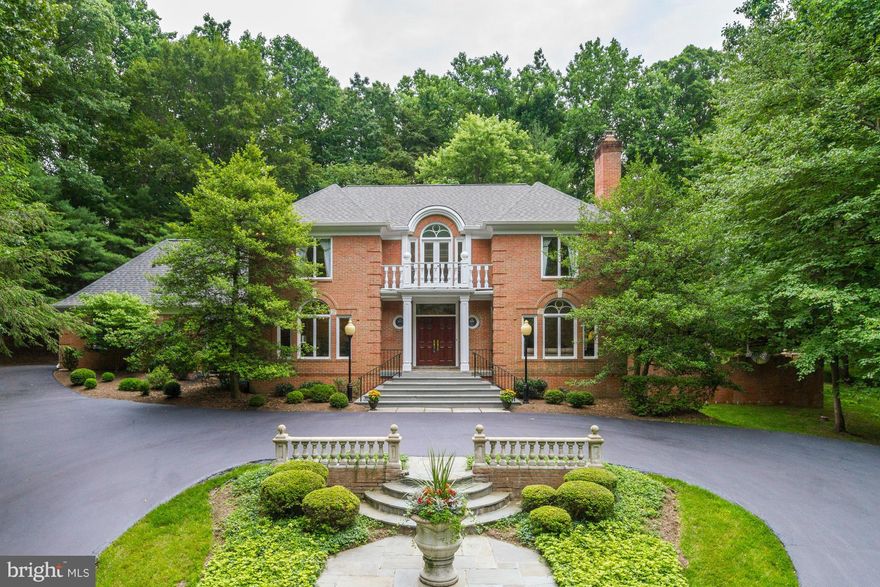 Elegance and sophistication in Potomac located on two acres close to Potomac Village. Two story  octagonal shaped  foyer with six arched openings and balcony overlook, newly updated kitchen, fully  paneled first floor library, four fireplaces, & three car garage. Interesting architectural details include  mouldings, skylights, large windows overlooking patio with fountain and formal walled garden.