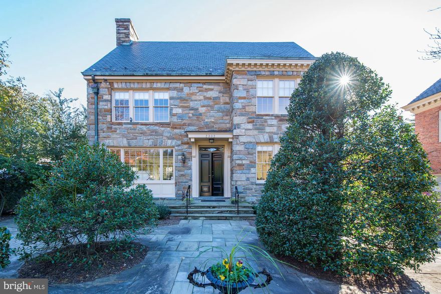 Kalorama Heights! Set back from the road, this sophisticated, detached, stone house sits on a large lot on one of the premier streets in Washington's most prestigious neighborhood. Original details and room for expansion to a third floor.