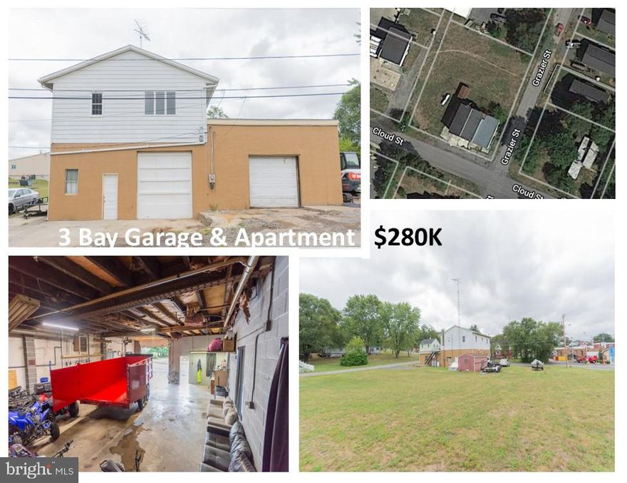 GREAT BUSINESS LOCATION.  SO MANY POSSIBILITIES!!!  Located across from Tractor Supply.   Visible from Queen Street ( just one block back).  Purchase as an investment and lease both the garage bays and the apartment upstairs or work and live at the same place.  The 3 bay garage area is 2080 sq. ft. ,  has 200 amp electrical service and a half bath.  The apartment is 960 sq. ft. with a large living room, large kitchen, 2 bedrooms and a full  bathroom.  There is 270' of road frontage.  .43 acres.  Plenty of room for a large parking lot or possibly adding on to the existing building.   Please do your due diligence for expanding of the  structure.