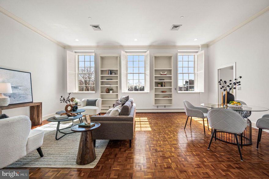 Welcome to residence #301 where historic Philadelphia charm meets refined luxury living in the heart of Society Hill.

Located within The Willings, one of the neighborhood’s most sought-after boutique condominium buildings, this elegant two-bedroom, two-and-a-half-bath home offers a rare combination of warmth, sophistication, and timeless architectural character.

From the moment you enter, the space feels both grand and inviting. Soaring ceilings rising over 11 feet in Living/dining room and bedrooms, expansive south-facing windows, and unobstructed views flood the home with beautiful natural light throughout the day. Rich parquet floors add warmth and classic elegance, creating an atmosphere that feels both luxurious and comfortable.

The generously sized kitchen is designed for both everyday living and effortless entertaining, featuring stainless steel appliances, five-burner gas cooking, a new refrigerator, and ample space for a breakfast table, perfect for relaxed mornings or casual gatherings.

Both bedrooms are beautifully proportioned and serene, offering a quiet retreat above the city while maintaining the openness and light that define the home. Additional conveniences include a washer and dryer, a private HVAC system for year-round comfort, ONE DEEDED PARKING SPACE and a private storage unit—rare and valuable amenities in this historic neighborhood.

The Willings is a distinctive four-story, 23-residence luxury condominium known for its intimate, boutique atmosphere. Reflecting the rich history of Society Hill, the residences are named rather than numbered, a unique detail that adds character and a sense of individuality to the building. Residents enjoy the ease of 24-hour concierge, along with a pet-friendly environment.

Perfectly positioned between Society Hill, Old City, and Washington Square, this exceptional location places some of Philadelphia’s finest restaurants, galleries, parks, and historic landmarks just moments away, while Jefferson Medical Center and Pennsylvania Hospital (Penn Medicine) are only minutes from your door.

This is a city living at its most refined, a home that offers elegance, comfort, and an unparalleled location in one of Philadelphia’s most beautiful neighborhoods.