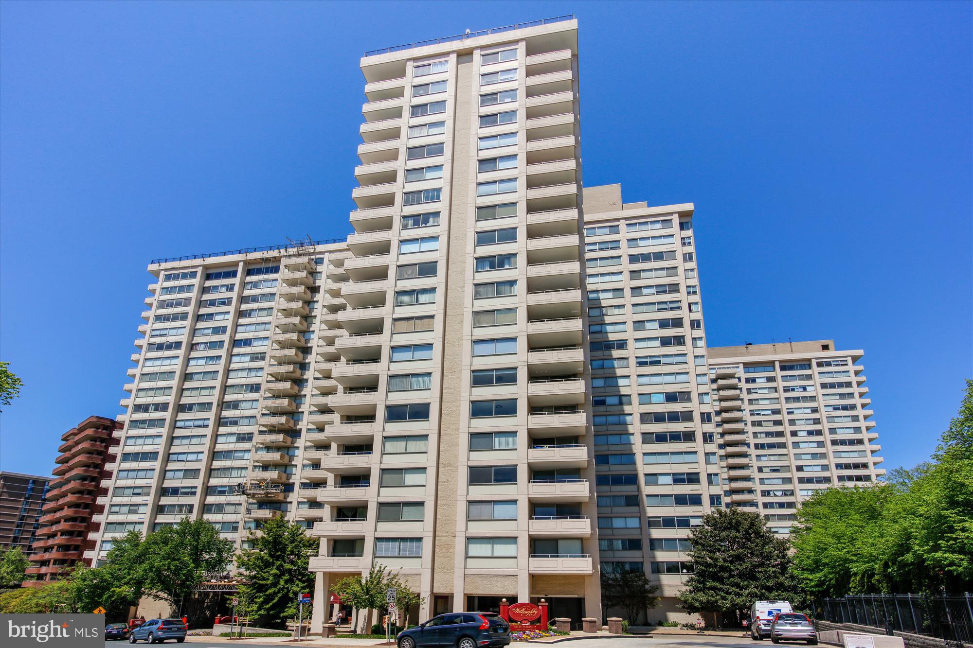 Fully furnished, bright and sunny large 1 bedroom, 1 bath upper - 15th floor condo at The Willoughby. Large living room opening to balcony with southern views towards DC and Brookdale Park. Updated gourmet kitchen with stainless appliances, large primary bedroom. Terrific building amenities, including a convenience shop, gym, and an underground parking space which conveys. Close to Friendship Heights Metro and numerous local restaurants and shops.