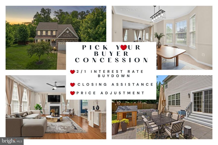 The seller is offering a unique opportunity: the buyer can choose their buyer concession! Options may include a 2/1 interest rate buydown, closing cost assistance, or price adjustment tailored to meet the buyer’s needs. This flexible approach helps make ownership more affordable in today’s market.

Located in the Summerwood Community of Accokeek, 17202 Madrillon Way offers a balanced blend of space, comfort, and convenience on a .4-acre homesite. This four-bedroom, three-and-a-half-bath home features a classic bedrock exterior and a front-entry two-car garage.

The main level welcomes you with a traditional layout, where hardwood floors add warmth to the family room. The central kitchen connects to formal and casual dining spaces, creating a natural flow for daily living and gatherings.

Upstairs, the spacious primary suite includes a dedicated sitting room and en suite bath, while additional bedrooms share a well-appointed hall bath.

The finished lower level provides added versatility with a full bath, open rec space, and options for work or play.

Outdoors, a custom-built patio and thoughtfully landscaped yard offer space to relax, garden, or entertain.

Residents enjoy the quiet, established Summerwood Community, with nearby amenities that support a well-rounded lifestyle. Commuting is made easier with access to Indian Head Highway (MD-210), offering direct routes to National Harbor, Joint Base Andrews, and Washington, D.C. Major employers like MGM, U.S. Census Bureau, and Southern Maryland Hospital Center are within reasonable reach.

Nearby shopping and dining options include Brandywine Crossing, Tanger Outlets, and dining at National Harbor. For recreation, explore Piscataway Park, Fort Washington Park, or the nearby Accokeek Foundation and National Colonial Farm.