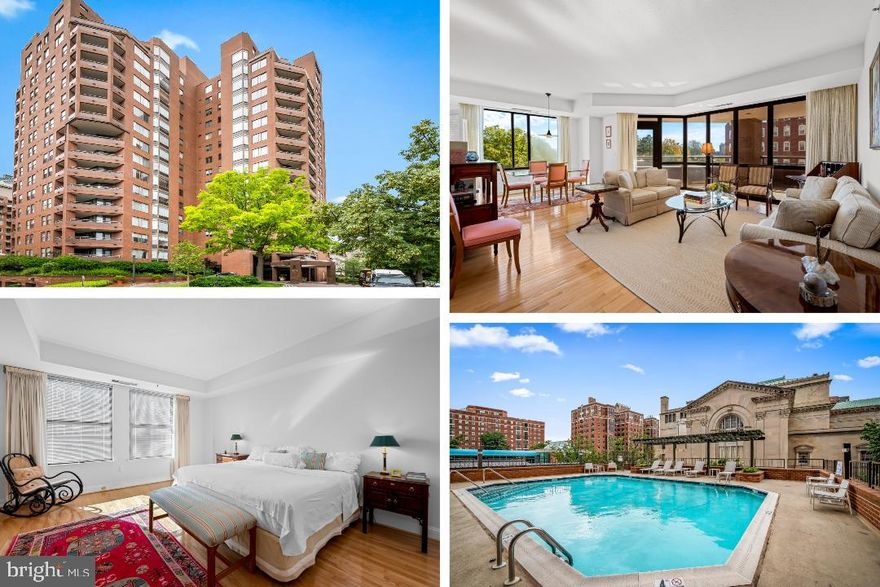 Come Visit and Fall in Love! Welcome to this turn-key, light-filled condominium featuring 2 spacious bedrooms and 2.5 baths in The St. James—an exclusive, full-service building just steps from Johns Hopkins University in the heart of charming Guilford. As you enter, you’ll immediately feel the warmth and elegance of this southern facing corner unit, where an inviting foyer with a convenient coat closet and powder room leads to a gracious open living and dining area framed by walls of windows and wonderful views. Step outside to enjoy your own private, wraparound balcony—perfect for morning coffee or evening relaxation. The updated kitchen offers granite countertops, recessed lights and stainless steel appliances. The spacious primary suite includes a large walk-in closet with a dressing area, double vanity, and an en-suite bath featuring a jetted tub and separate shower. The second bedroom also includes its own full bath with a tub/shower combination. A full-size washer and dryer are located in the large utility room, which also provides additional storage space. Building amenities include a doorman, front desk reception, outdoor pool, fitness center, library, meeting room, one garage parking space, one covered carport space, and an additional storage unit. Conveniently located near JHU, the Baltimore Museum of Art, restaurants, cafés, and more. Pet-friendly building—bring your dog or cat!