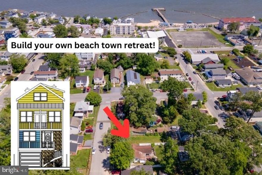 BUILDABLE LOT! Build your own beach town retreat only two blocks away from the beach! This is a unique opportunity. It’s not easy to find a vacant lot in North Beach, so close to the boardwalk, restaurants, coffee shops, and shopping. The town Planning and Zoning has approved a 20-foot-wide home! 

If you are looking for a new home to live in, a vacation house, or a profitable Airbnb, check out this nice, clear lot with public water and sewer. The lot backs into an alley, making for easy access on both sides of the street.

The variance was granted and will stay with the property when sold. The approval was for a large four-story home, 20’ x 66’, with a 3’ side setback on the east side and a 2’ side setback from the west side. Sellers’ home plan under pictures, as an example. But you can have your own house plan designed to fit your needs. Buyers must check and verify information with the Town of North Beach Planning and Zoning.
Sellers also have a water quality management plan and site plan that new owners may be able to use.

Fantastic location, only around 50 minutes to Washington DC! Close to the new Twin Beaches Library, the local Farmer’s Market, Waterpark, Rod’ N’ Reel Resort & Casino, museums, and the picturesque Chesapeake Beach Railway Trail. Buyers are to contact North Beach directly to verify information.