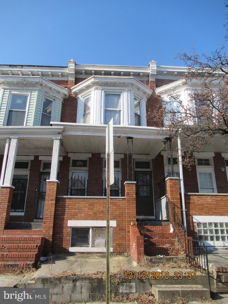 Seller uncertain if ground rent exist and will not redeem. Perfect opportunity to buy in Coppin Heights. Tons of potential.  Can be purchased as a package with 1529,2138,2000,2008,2020 Smallwood, and 2315 Pulaski..Some have been renovated and are occupied. Please email all inquires.