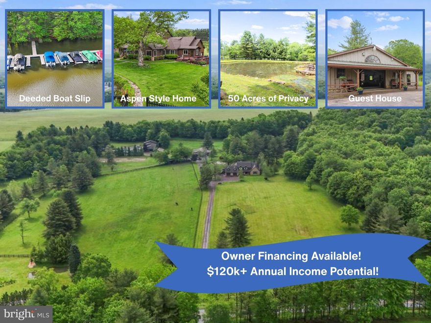 Welcome to Double Eagle Ranch — quite possibly the most beautiful property in Garrett County. This iconic 50-acre estate is set in the heart of Deep Creek Lake and includes its own deeded waterfront parcel with a brand-new dock, giving you private lake access just minutes from the property. Rarely does an offering combine such incredible privacy, natural beauty, and income-producing potential in one place.

The estate features two remarkable homes with a proven rental history generating over $120,000 annually in gross income. The main Aspen-style residence was thoughtfully crafted by the current owners with timeless details such as hand-scraped hardwood floors, plaster walls, three fireplaces, and expansive windows that frame breathtaking views. The home includes five bedrooms, multiple gathering spaces, a gourmet kitchen, a game room, and a spacious mudroom with a dog wash station — all designed for comfort and entertaining.

A second dwelling, known as The Bunkhouse, provides an additional income stream or the perfect setup for multi-generational living, guests, or retreats. Together, the two homes create a turn-key opportunity to generate income that can significantly offset ownership costs while still enjoying the privacy and beauty of this extraordinary estate.

The land itself is nothing short of spectacular. Rolling fields, wooded trails, and five stocked fishing ponds create a landscape that is both usable and serene. The property also includes multiple barns and outbuildings, RV hookups, and ample parking, making it ideal for hosting events, weddings, or retreats. For the visionary buyer, the investment potential extends even further: the property spans two parcels totaling nearly 50 acres, with the possibility to develop up to seven additional homes.

Double Eagle Ranch is more than a home — it’s an opportunity. Whether you envision it as a private retreat, a family compound, or an income-generating estate with multiple streams of revenue, this property offers the best of both worlds: acres of privacy and beauty, plus the financial upside of established rental history and future development potential. With unmatched natural beauty, prime lake access, and a proven income model, this is a once-in-a-lifetime chance to own one of Deep Creek Lake’s most iconic legacy properties.


50 Year Architectural Shingle Roof '21! Filtered and Oxidized Water! Instant Hot! 250+ Electric! The entire farm is wired for a generator! Septic Expanded and Updated in '22!