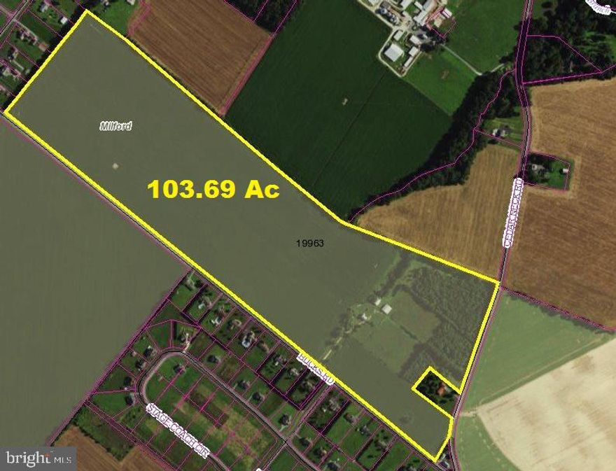 Beautiful sprawling farm located east of route one with R-2 Zoning in the City of Milford.  Great location for a major development.  Very close to the new "Bayhealth Complex" and the historical downtown Milford.  Lots of opportunities for a builder or developer.