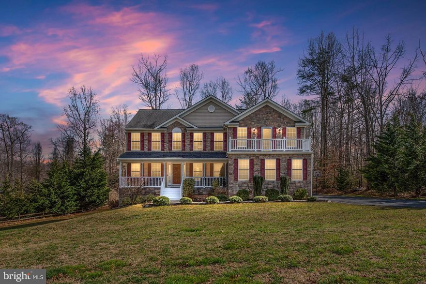 Make this Beautiful 3 level Stone Front Colonial your New Home in the Highly Desirable Neighborhood of Equestrian Estates! Enjoy the Privacy this Neighborhood Offers Along with Convenience of a North Stafford Location. Gorgeous Home on 3.10 Wooded Acres with a 3 Car Garage! This Beautiful 4 Bedroom Colonial Home has it All! Meticulously Maintained, All You Have to Do is Move In! Great Home for Entertaining. Beautiful 2-Story Light-Filled Foyer, Gorgeous Hardwood Floors and Upgrades Throughout. Formal Living Room and Dining Room. Large Family Room with Gas Fireplace opens to a Large Deck with Gorgeous Views! The Gourmet Kitchen is a Chefs Delight with Beautiful Upgraded Cabinetry, an Island, Granite Countertops, Stainless Steel Appliances, and a Very Large Pantry. The Wonderful Outdoor Living Areas will Have you Ready for Summer! Beautiful Primary Suite with Tray Ceilings, Two Walk-In Closets and a Seating Area which Opens to a Balcony with Beautiful Views! Attached is a Luxury Spa-Like Bath with Dual Vanities, a Soaking Tub, a Linen Closet, and a Shower with dual heads and a Glass Door. The Upper Level has Three Additional Large Bedrooms with Great Closets, a Full Bath, an Oversized Laundry Room, and a Linen Closet. The Walk- Out Lower Level is Finished with a Kitchenette for your Guests, a Large Rec Room, a Game Room, a Full Bath, a 5th Bedroom (NTC), a Utility Room and a Large Storage Room which runs the full length of the front porch! Fenced-In area in the Backyard is great for Dogs. Over 3 Acres, Lots of Upgrades, 3 Car Garage, Fenced-In Area in the Backyard, on a Cul-de-Sac, Tons of Storage. This House Checks All the Boxes! Bring your Horses and Enjoy the life this Beautiful Community has to offer. No HOA! You don't want to miss this one!  Great Commuting Options to Marine Corps Quantico, FBI Academy, Pentagon, Commuter Lots, VRE and I-95. Mountain View High School