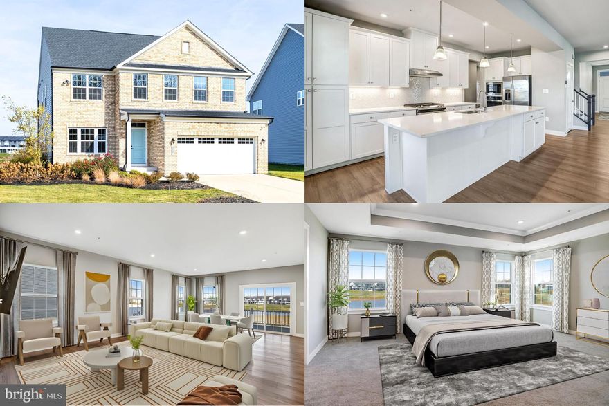 Ryan Homes former Model Home in South Lake offers a rare chance to own a brand-new luxury residence without the wait. Positioned on a premium homesite with serene pond views and a tot lot just steps away, the home blends peaceful surroundings with family-friendly convenience. Upgraded with over $120K in designer finishes, the main level features wide-plank LVP flooring, a gourmet kitchen with expanded island and stainless steel appliances, custom lighting, and an open-concept great room. A formal sitting room and a main-level bedroom/office with full bath provide flexibility for guests, remote work, or multigenerational living. Arrival center off the garage adds everyday convenience. Upstairs offers 4 spacious bedrooms, including a private en-suite guest room and a luxury primary suite with tray ceiling, dual walk-in closets, and spa-inspired bath with double vanities, premium fixtures, dual shower heads, and bench seating. The finished walk-up lower level includes a large rec room, full bath, and bonus flex/storage room—ideal for a gym, playroom, or media space. Enjoy the outdoors from the covered rear porch overlooking the water with direct access to walking paths and the play area. South Lake amenities include a resort-style pool, clubhouse with fitness center, lakeside walking trails, and community green spaces. A true never-occupied model home in one of Bowie’s premier new communities. Ready for immediate enjoyment.