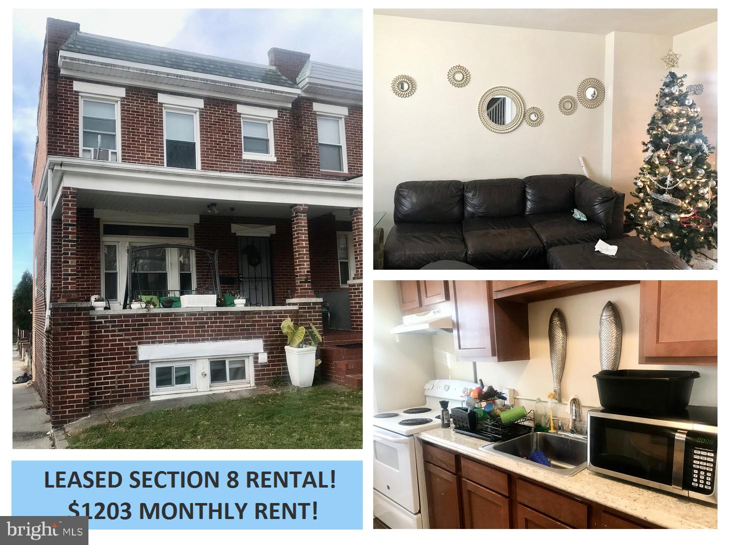 WOW! UNBELIEVABLE INVESTMENT OPPORTUNITY! OCCUPIED RENTAL LEASED TO A SECTION 8 VOUCHER HOLDER! $1203 MONTHLY RENT! LEASED TO SEPTEMBER 30, 2022! This end-of-group home has been leased to a resident of the Section 8 program for the past two years and is leased until 2022! This home is in compliance with its Section 8 inspections. Section 8 pays $1139. The resident is responsible for $64 and is totally current on her portion! Upgrades abound in this spacious porch-front home : hardwood floors, stylish kitchen cabinets, modern kitchen countertop, updated appliances, and contemporary bathroom vanity! Boiler updated in the past few years! This home also features a one-car garage and huge fenced rear concrete pad that can be used as a patio or for additional two-car parking! Valid lead certificate in hand along with lease that holds the residents responsible for clearing plumbing clogs, replacing furnace filters, yard maintenance, snow removal, citations issued by Baltimore City, and any damage caused by occupants or their guests. Residents are also responsible for the gas and electric bill. Schedule a showing today! This one won't last long!