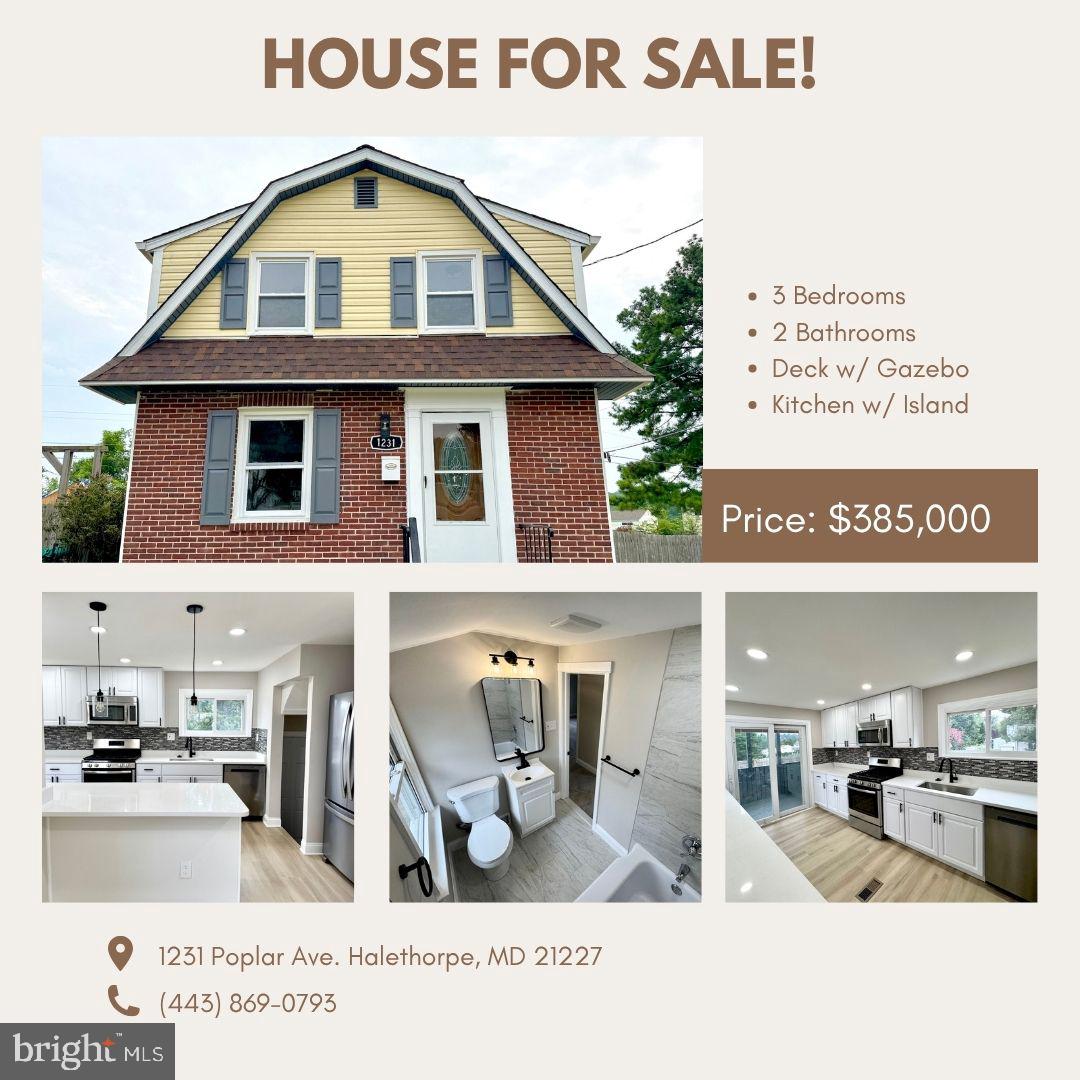 YOU MUST SEE - Fully Renovated, 3Bed2BA, Deck with Gazebo, WALKABLE to UMBC!
Welcome to this stunning, fully renovated 3 bed, 2 full baths home in Halethorpe, featuring a brand new roof, an open layout, and stylish modern finishes throughout. Enjoy a beautiful kitchen with updated appliances and a breakfast island, a spacious living area, and abundant natural light. Step outside to a large backyard, private patio, and a deck with gazebo—perfect for relaxing or entertaining. Situated on a corner lot just minutes from UMBC, this is a must-see!
