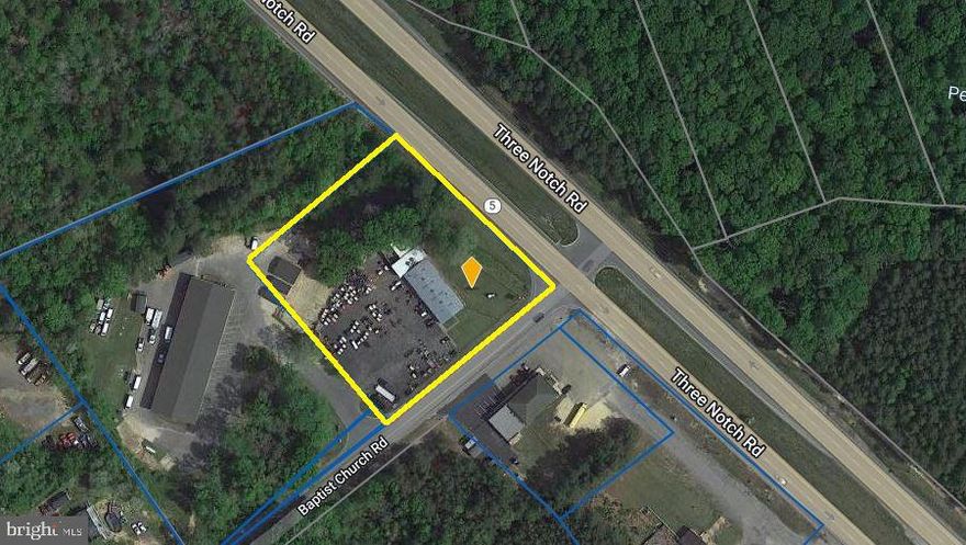 5,468 +/- sq. ft. warehouse building directly off of Three Notch Road (Route 5 South).  Shop space, overhead door, fenced in yard and parking lot, office space 1st and 2nd floor, kitchenette.  Signage, highway road frontage.