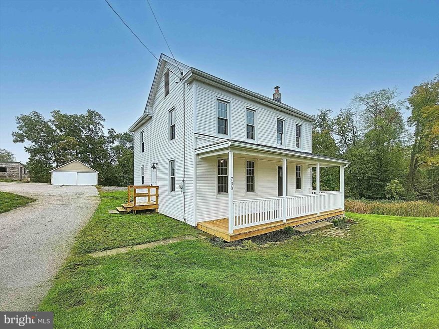 This renovated farmhouse is sure to please! Close to the PA/MD Line, plenty of room to run OR swim in your very own pond! If you are looking for a large pole building for automobiles or other various activities you do not want to miss this one! Not only does this home offer a detached 2 car garage there is an additional HUGE 2 story pole building/garage. The first floor of the building offers plenty of parking and the 2nd floor is perfect for a gym, gathering space, office, storage, or really whatever your heart fancies! It is humungous, over 4000 square feet, complete with it's own heating and electrical systems!  This classic farmhouse features a new architectural shingle roof, brand new siding, fresh paint, new flooring, renovated bathrooms, a new custom kitchen, and so more while still keeping its classic charm. The perfect place to relax and enjoy nature and beautiful views of fields and pond. Situated on nearly 2 acres, with 3 bedrooms, 1.5 baths, exposed beams, the perfect porch and so much more, the possibilities are endless. Call today to ask about Seller Financing and No Money Down USDA financing options! Make your dream become a reality today! Let us help!