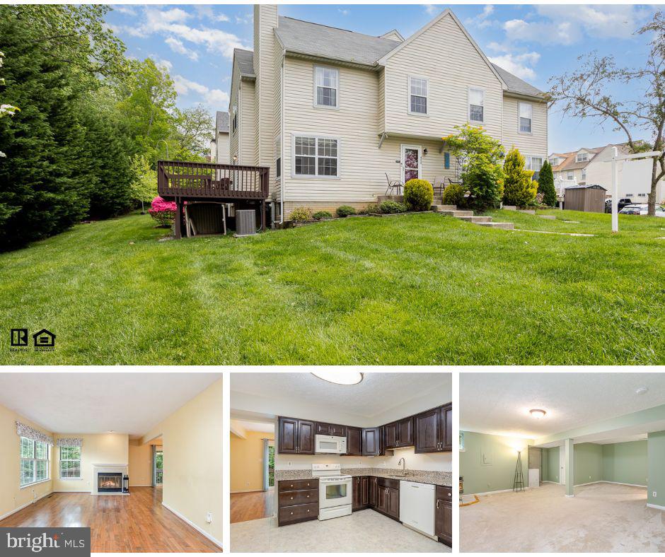 Welcome home to this 3-bedroom, 2 full and 2 half bath end-unit townhome tucked away and backing to woods! Enjoy peaceful views from the spacious deck, perfect for relaxing or entertaining. Inside, you'll find hardwood floors, a cozy wood-burning fireplace in the living room, and a separate dining room ideal for gatherings. The kitchen features granite countertops and wood cabinets. The finished walk-up basement offers additional living space, complete with a pellet stove and convenient half bath. Upstairs you'll find three bedrooms, featuring the primary bedrooms with an en suite bath and two closets. Two additional bedrooms, linen closet, and a full hall bath complete the upstairs. The pull down attic provides additional storage. Major updates include a roof, front storm door, exterior door, basement door, and sliding glass door — all approximately 7 years old. With two assigned parking spots, easy access to major commuter routes, and just minutes to shopping and dining, this home combines comfort, location, and value!