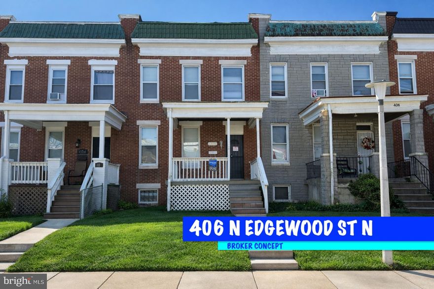 𝐖𝐞𝐥𝐜𝐨𝐦𝐞 𝐭𝐨 𝟒𝟎𝟔 𝐍 𝐄𝐝𝐠𝐞𝐰𝐨𝐨𝐝 𝐒𝐭—a solid brick Baltimore rowhome offering classic charm with strong upside potential. Featuring a traditional layout with spacious living and dining areas, this property provides a great foundation for a light cosmetic refresh or full value-add renovation. Original character elements, generous room sizes, and a functional floor plan make it an ideal opportunity for both investors and owner-occupants looking to build equity. Conveniently located near major commuter routes, shopping, and local amenities, this home offers accessibility and long-term growth potential. Sold as-is.