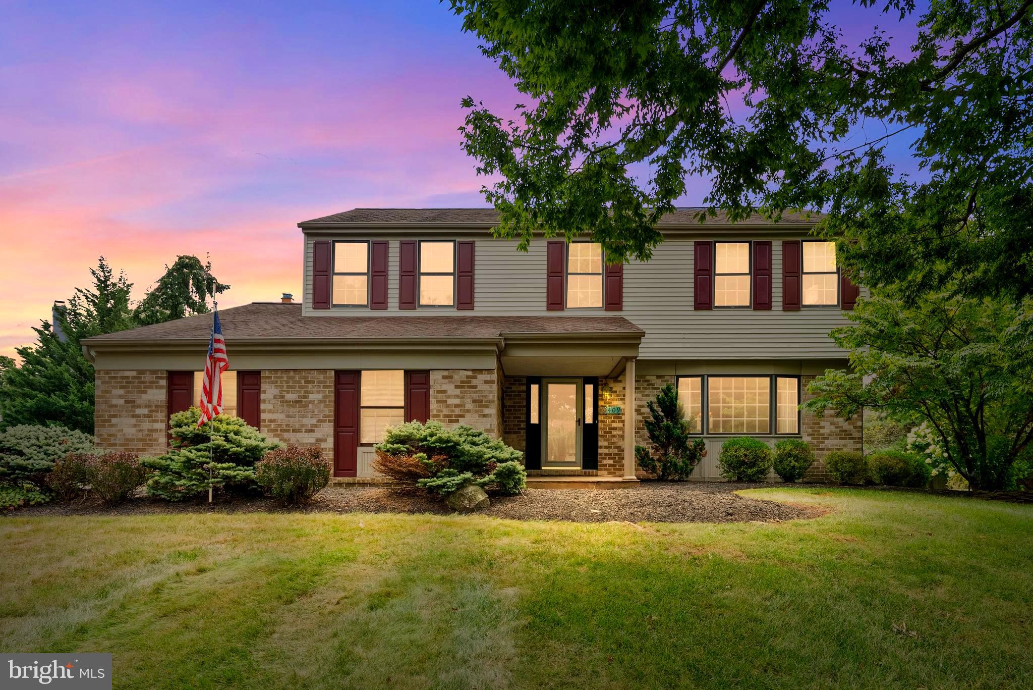 Welcome to this beautifully maintained 4-bedroom, 2.5-bath single home within the award-winning North Penn School District. Lovingly cared for by the original owners, this home offers a perfect blend of comfort and space in a peaceful neighborhood. Step inside to find an updated kitchen with hardwood floors, granite countertops, and abundant cabinet space. The dining room and front room boast beautiful crown molding, plenty of windows and built-in shelving. The large sunken living room features a dramatic skylight, six oversized windows with built-in blinds, and a charming brick propane fireplace. A door leads directly to the spacious backyard, where a large brick patio extends around to the driveway—perfect for outdoor entertaining and everyday convenience. Upstairs, the spacious primary suite offers a walk-in closet and a beautifully updated bathroom with a ceramic tile shower and custom built-in cabinetry. The hallway bath includes a double vanity and modern porcelain tile, while the three additional bedrooms are generously sized with bright windows and ample closet space. The finished basement adds approximately 1500 square feet of living space, complete with a cozy bar area & ventilation for a cigar room. There is also a built-in wall heater & extra counter space that can be used as a gift wrapping station, office space or extra storage. This is the ONE. Don’t miss this opportunity to own this move-in-ready gem with all the extras in a fantastic location close to schools, shopping, Merck, the PA Turnpike and other major routes.