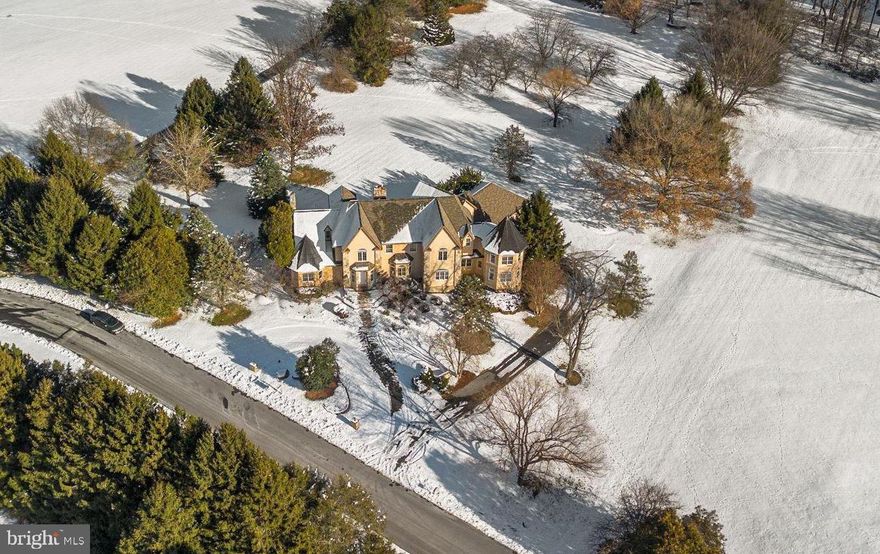 This fully-remodeled French-style estate sits at the end of a grand circular driveway, embraced by lush landscaping on more than 5 tranquil acres in the prestigious Kings Gift community. Offering an Old World European feel, the 9,835 square foot home evokes the charm of a countryside manor with romantic architecture, timeless finishes, and exceptional character throughout.
Notable upgrades include comprehensive exterior repairs, beautifully updated bathrooms, fresh interior paint and drywall restoration, recently installed flooring, and an enhanced lower level. Stone elements grace the exterior façade and continue inside, where 6,262 finished sqft immediately impress with luxurious detailing, distinctive spaces, and artisan craftsmanship. Rich hardwood floors flow throughout the main level, beginning in the refined living room framed by elegant columns, sculpted wall cutouts, bay-window architecture, and chair-rail accents. French doors open to the formal dining room enriched with gorgeous custom dentil crown moldings and wainscoting.
Just beyond the dining room, French doors reveal a breathtaking two-story circular library, complete with built-in bookcases, abundant natural light, and a captivating spiral staircase leading to an open loft—an enchanting retreat reminiscent of a European château study.
At the heart of the home is the dramatic two-story family room, anchored by a floor-to-ceiling flagstone fireplace and double doors to the deck, crowned by stained-glass windows that cast warm light into the space. Nearby is the serene primary suite, boasting vaulted ceilings, a gas fireplace, a circular sitting room or office with panoramic windows, two walk-in closets, and a luxurious ensuite bathroom with a handicap-accessible soaking tub and dual vanities.
The stunning gourmet eat-in kitchen blends elegance with modern sophistication. It features an island with breakfast-bar seating illuminated by pendant lighting, a cozy breakfast area, striking tile backsplashes with gold accents, a writing station, a mix of white cabinetry including glass-front doors and open shelving, modern LED uplighting above the crown molding, and a spacious pantry. A nearby powder room and laundry room add convenience. Off the kitchen, a main-level au pair or in-law suite offers hardwood floors, a sitting area, a private full bathroom, and a stairwell to a secluded sleeping area above—perfect for guests or multi-generational living.
Hardwood floors continue throughout the upper level, which offers four additional bedrooms, including one with a charming lofted design. A gallery hallway overlooks the family room below, with eclectic railing details that add character and create an ideal spot for a reading nook or workspace. Two bedrooms share a full bathroom, while another features a walk-in closet, a private full bath, and its own balcony. Privately located on the opposite wing, the fourth bedroom serves as a secondary primary suite with a spacious ensuite featuring a dual-sink vanity and soaking tub.
The expansive walk-out lower level offers endless possibilities, featuring a large recreation room, a versatile second area with a wet bar, two storage rooms, and an additional storage closet. Outdoor living is just as inviting, with a spacious deck showcasing an outdoor fireplace and a covered stone patio with a built-in bench. These spaces overlook flourishing gardens, partially wooded grounds, and a sweeping backyard framed by mature orchard trees. A large 8’x40’ shed provides additional storage space.
This ideal Howard County location is convenient to major commuter routes, dining, shopping, schools, parks, country clubs, and BWI Airport—perfect for those seeking privacy without sacrificing accessibility. Welcome home!