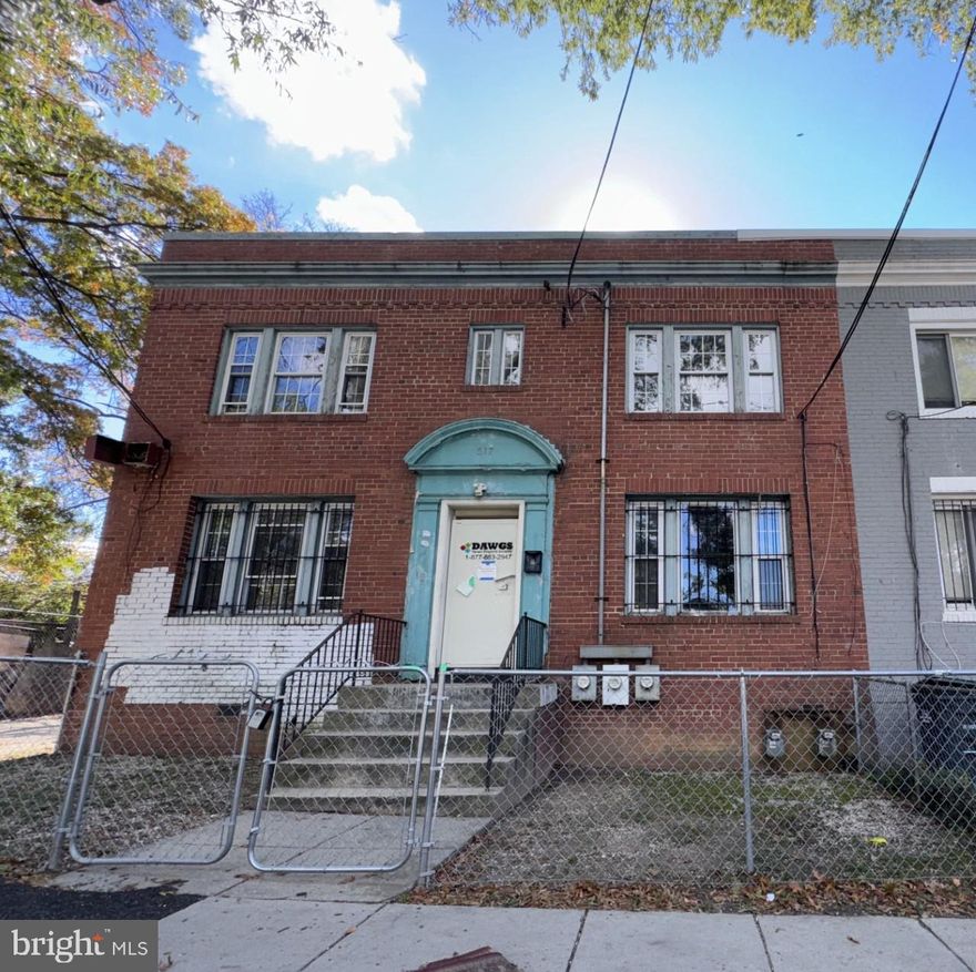 Large end-unit two-family multifamily dwelling featuring (2) spacious 3-bedroom, 2-bath units. Property is in shell-like condition . Ready for renovation or convert into 4 units. Generous lot with a large backyard, offering room for outdoor living or expansion potential. Conveniently located near Joint Base Anacostia Bolling, with easy access to 295, 695, 95 and downtown DC. Ideal for investors, developers or owner occupants looking to customize and create long-term value - Live in one unit and rent out the other . This is a FANNIE MAE Homepath property.