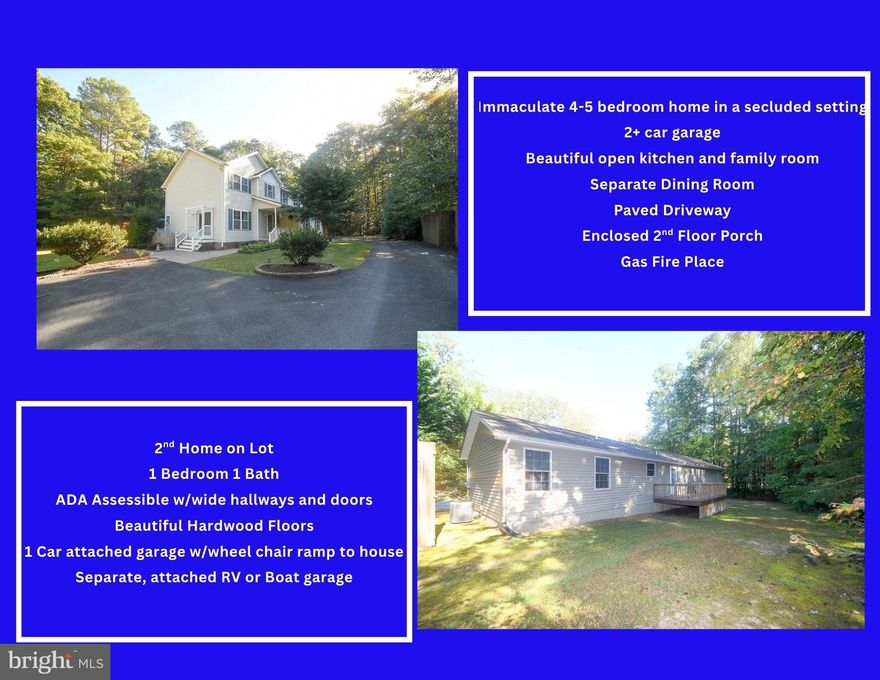 Huge price reduction with motivated sellers.  How can you tell a builder lives here without knowing a builder lives here?  The WOW factor!  In every room you'll notice a difference not seen in other homes, like perfection in the details INCLUDING in the Main home insulated floor, lots of crown molding, beautiful flooring, conditioned crawl, newer 30 year shingles in 2023,  newer HVAC in 2018, Gas fireplace, insulated & over sized 2 car garage with meeting or storage area, deck vinyl railing, and more!  The 1 BR 1 BA accessory dwelling is completely ADA accessible where you pull in the garage and theres a ramp to the one level home. A conditioned crawl space, a 1 car garage, a RV or storage garage, & deck off the back of the house. You need to see this one to appreciate the difference!