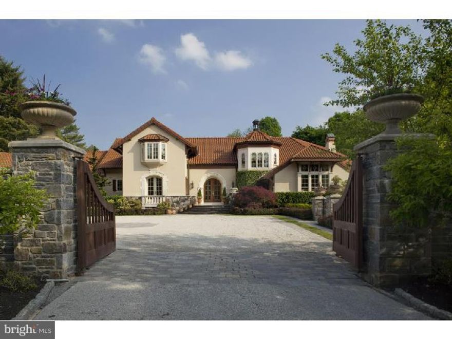 Located on a breathtaking 1.83 acre level lot on coveted street in Bryn Mawr, this magnificent 10,000 SF estate was designed by Fred Bissinger & features 6 bedrooms, 6 full baths, 2 powder rooms w/ beautiful architectural details, wonderful amenities & great flow for comfortable family living as well as grand scale entertaining. Sunny & elegant with custom, high-end appointments; vaulted ceilings; chef's kitchen with custom cabinetry, Gaggenau & Sub Zero appliances, full butler's pantry; cherry paneled great room with full bar & custom wine room; stunning living and dining rooms; his and hers offices; main floor guest suite; dramatic master suite w/ sitting room, dressing room, walk-in closets & lavish marble bath w/double vanities & whirlpool tub; home theater; exercise room & customized mudroom. The park-like grounds include a gated motor court; swimming pool & spa; stone outdoor patios; outdoor Viking grill; basketball and more!
