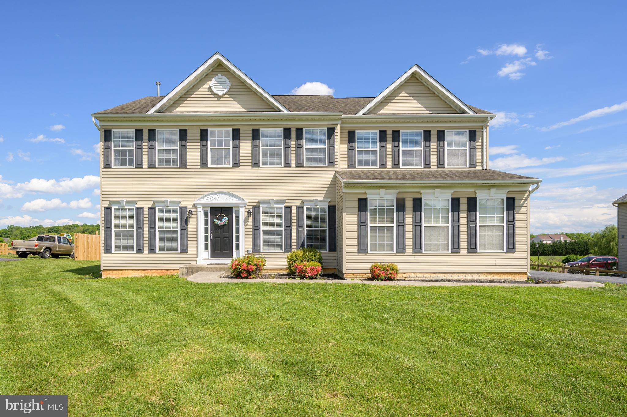 Classic Colonial on large .58 Acre Lot- located in Apple Knolls Community. This 4-bedroom, 2.5-bathroom colonial, boasts2540 sq ft living space. Step into a bright, freshly painted interior adorned with new carpet, and be greeted by a welcoming main level office featuring glass doors—perfect for remote work.
The heart of the home is the spacious eat-in kitchen, complete with stainless steel appliances and striking white quartz countertops, Kitchen island for easy prep,flowing seamlessly into a cozy great room highlighted by a gas fireplace. Separate Formal dining room. Hardwood foyer.
Upstairs is 4 spacious bedrooms. ,Master suite offers ensuite master bath with soaking tub, separate shower, and dual sink vanity. Secondary bath also offers a dual sink vanity .The full unfinished basement offers limitless potential, with a 3-piece rough-in plumbing ready for your vision! Backyard is level and has a deck off the kitchen . Complete with a 2-car side-load garage, this stunning property combines classic charm and modern convenience. Don’t miss the opportunity to make this beautiful home yours! Schedule a showing today! Close to I-81 , shopping and farmers market