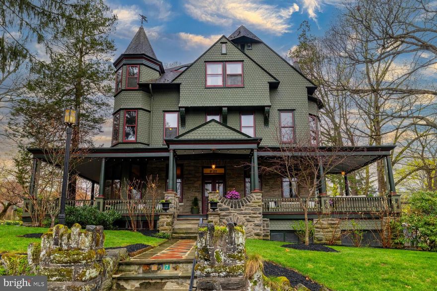 1894 Queen Anne Victorian in Wyncote’s Historic District. One of the last remaining Angus Wade showpiece homes, this well preserved 6 bedroom, 3 1/2 bath home features many original features including stained glass, elegant wood trim, original cast iron radiators, and many original period lighting fixtures. The ground floor boasts eleven-foot ceilings, charming window seats, a stately hallway and a new, stunning kitchen, the centerpiece of which is a double La Cornue oven, custom hood and Moroccan handmade tile backsplash. A wrap-around porch with a cozy fire pit and spacious yet homey living and family rooms (complete with working pocket doors, distinctive lighting features, and window seats), and a grand dining room provide ample space to gather and enjoy the holidays.  

Take the grand central staircase to the second floor, which features four bedrooms, including one with a private balcony, one with a separate sitting room/lounge, and the other two with built-in window seats. The laundry room and two baths complete this level.  Up another flight of stairs, the former servants’ quarters on the third floor features two oversized bedrooms (one with a built-in living room or home office space) and a separate kitchen and bathroom, making this level ideally suited for guests, teenagers or adult children that have come back home.  

The details in the house are not to be missed. Built for a patent medicine salesman (Charles Kunkle) at the turn of the 20th century, every room in the house exudes history.  Outside you can enjoy a vast collection of Japanese maples and 100-year-old oaks and landscaping that provides a peaceful ambience to the large lot, providing the entire family room for privacy, play and cooking out.