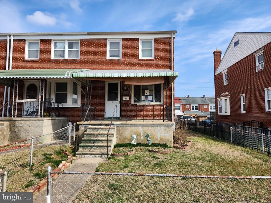 Porch Front Townhome located in Southfield neighborhood of Dundalk features a living room, dining room and galley style kitchen on the main level. Upper level offers 3 bedrooms and 1 full bath. Unfinished Lower-level w/walk upstairs has potential to be finished for additional living space/possible 4th bedroom and 2nd full bath. Gated rear parking. 2 blocks from Sandy Plains Elementary School.