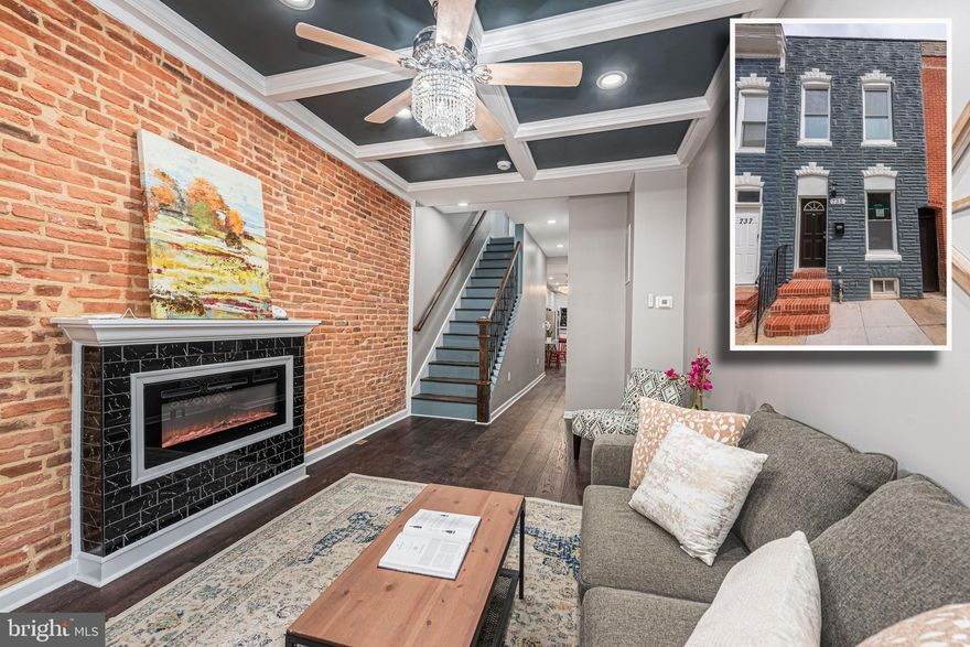 BEYOND SPECTACULAR CUSTOM RENOVATION WITH 3 FINISHED LEVELS OF DESIGNER LIVING SPACE!  Features include an inviting living room with exposed brick, coffered ceiling and an electric fireplace, a convenient main level half bath, a gourmet eat-in kitchen w/ ss appliances & granite counters, upper level Primary bedroom suite w/ an electric fireplace and spa bath with a glass enclosed soaking tub & walk-in closet, a 2nd bedroom suite w/ a full bath, a finished basement w/ a bonus room that could be used as an office or 3rd bedroom, plenty of storage space, and a rear private patio!  Property is eligible for 10K Vacants to Value grant & $14,500 Live Near Your Work grant!